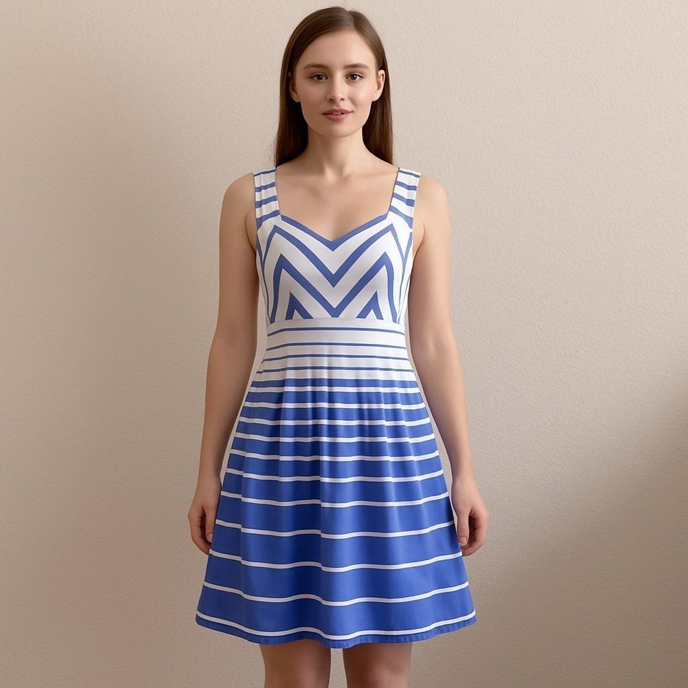 Max and Cleo Blue & White Strip A-Line Dress with Pockets XSmall 2